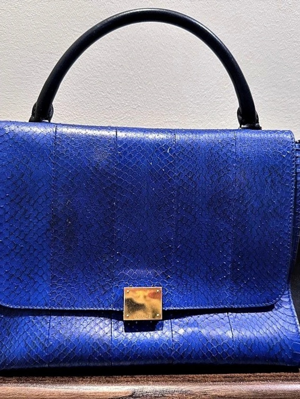 Celine Trapeze Bag Python and Leather Small Shoulder Bag Blue & Black